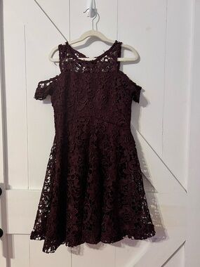 GB girls Burgundy Lace Cold-Shoulder Party Dress